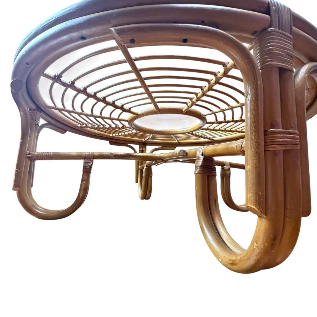 ラタン 籐 ガラステーブル 丸型 ローテーブル アジアン家具