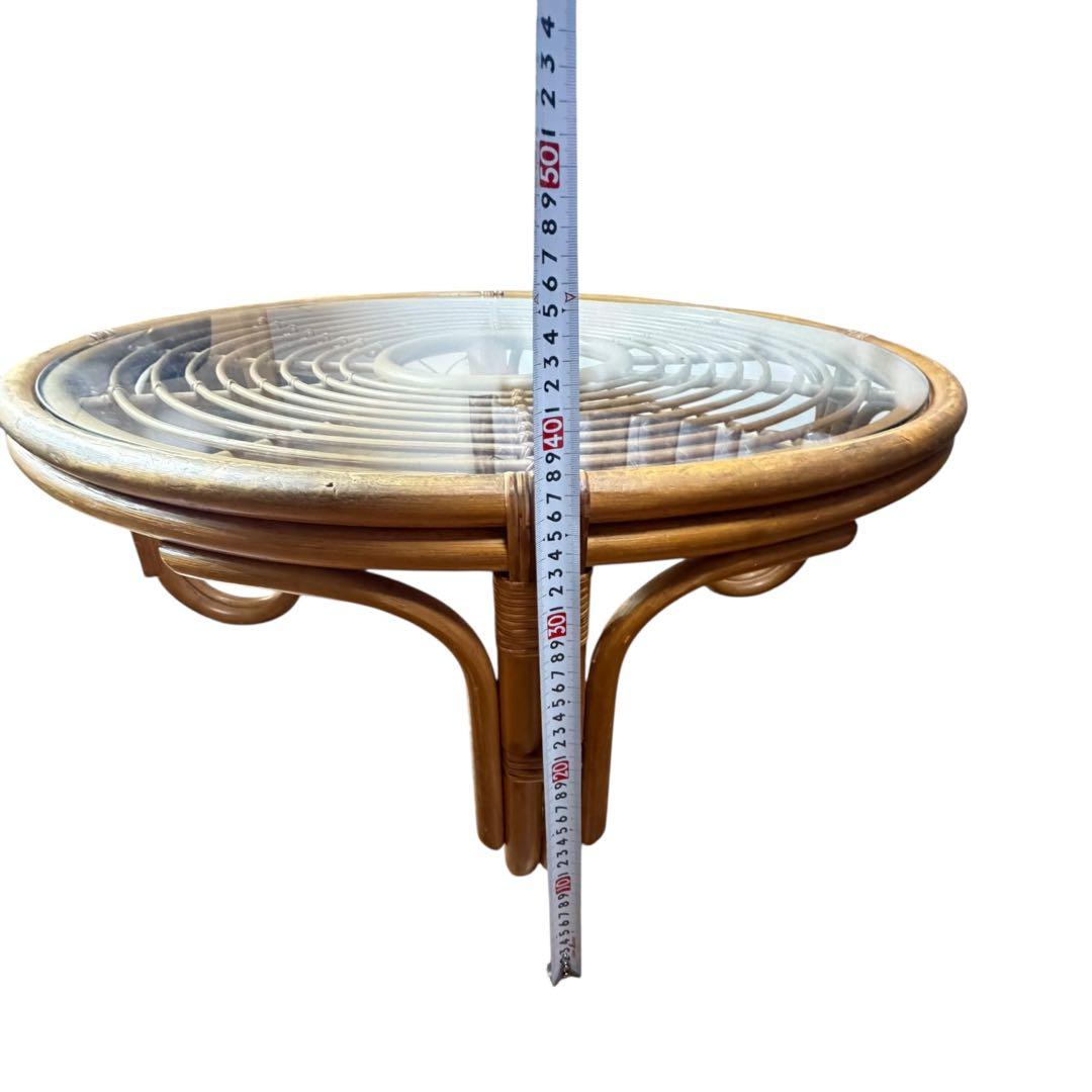 ラタン 籐 ガラステーブル 丸型 ローテーブル アジアン家具