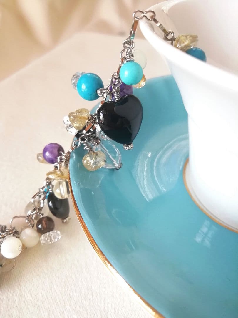 〚ターコイズ*ルチル*チャロアイト*オニキス*水晶*他〛豪華☆天然石ブレスレット