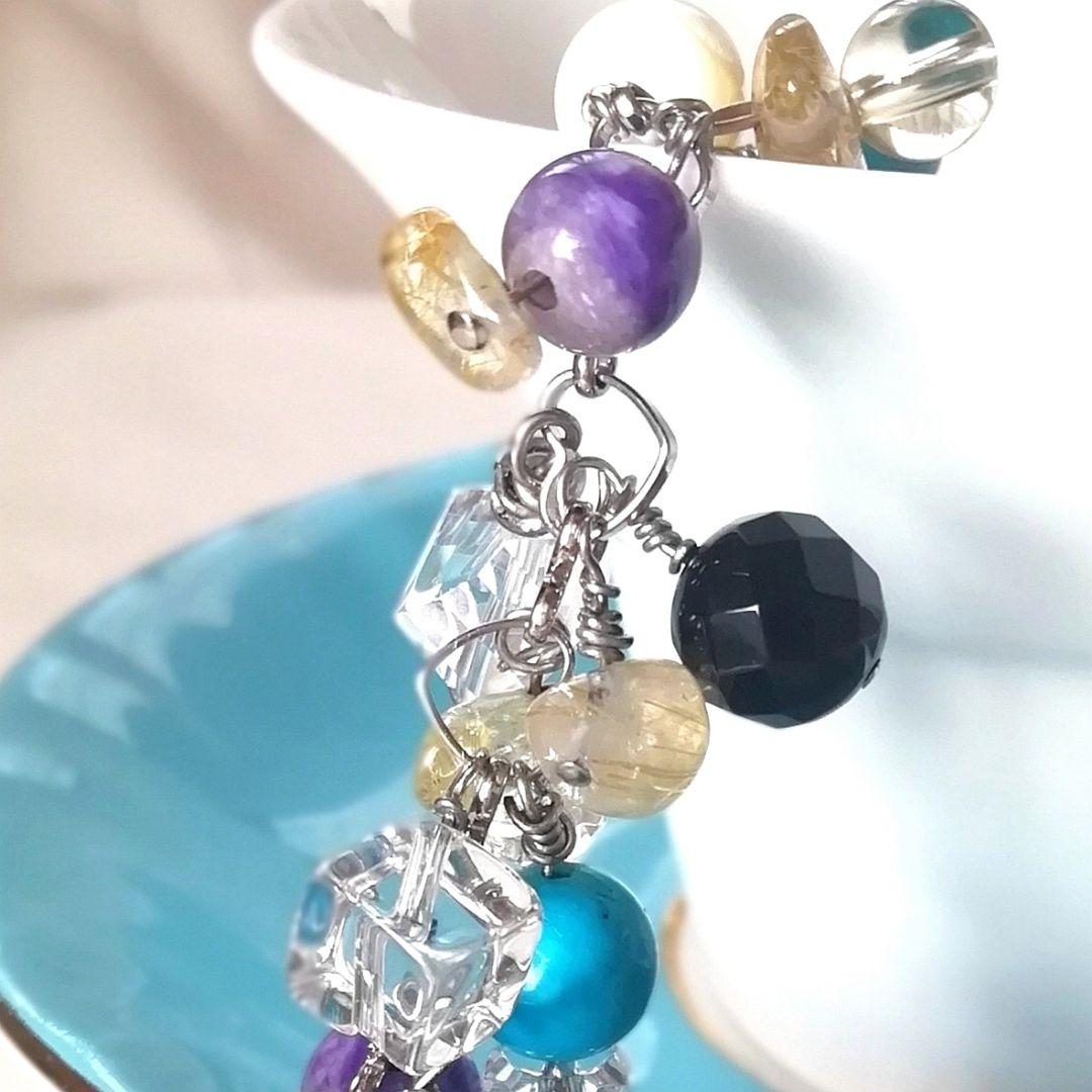 〚ターコイズ*ルチル*チャロアイト*オニキス*水晶*他〛豪華☆天然石ブレスレット