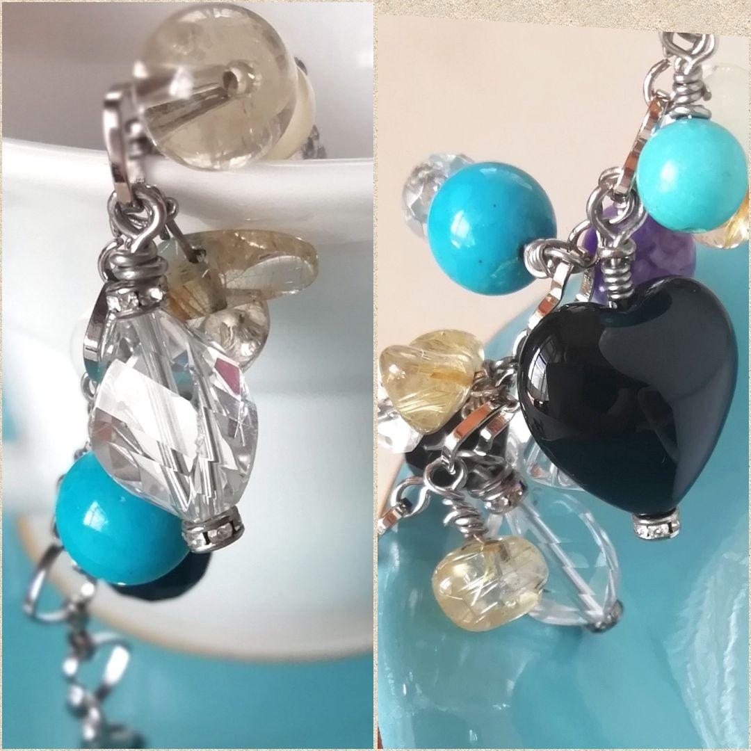 〚ターコイズ*ルチル*チャロアイト*オニキス*水晶*他〛豪華☆天然石ブレスレット