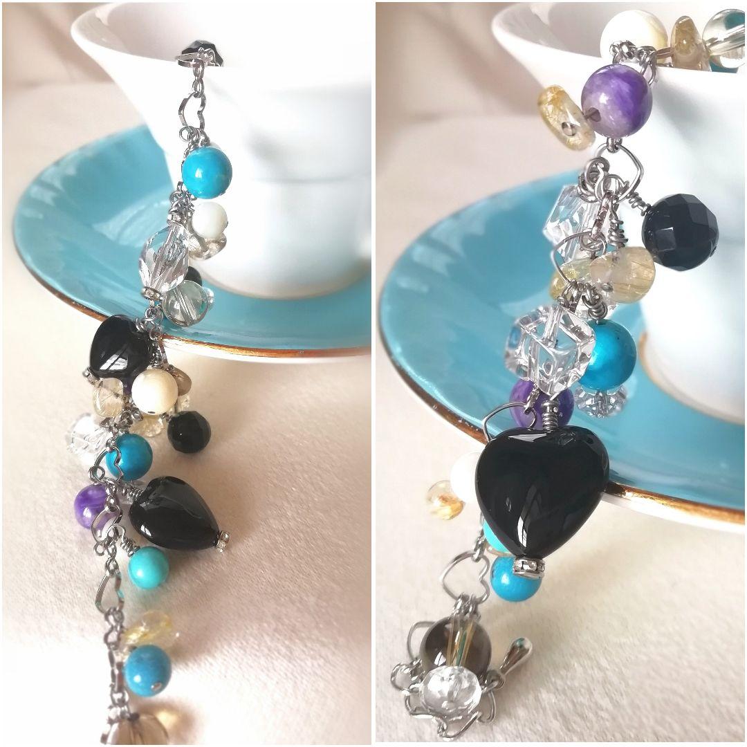 〚ターコイズ*ルチル*チャロアイト*オニキス*水晶*他〛豪華☆天然石ブレスレット