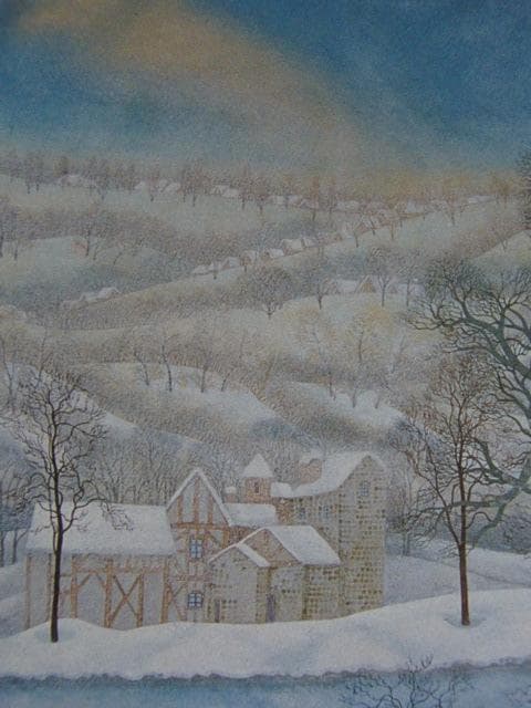 山岸俊治、【白い季節】、希少な額装用画集より、新品額装付、状態良好