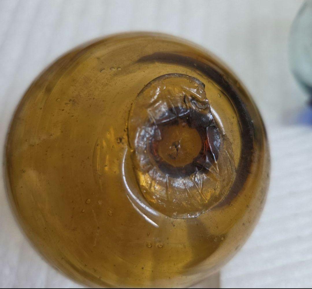 ガラス浮き玉 ガラス玉 茶２ 青ボタン２