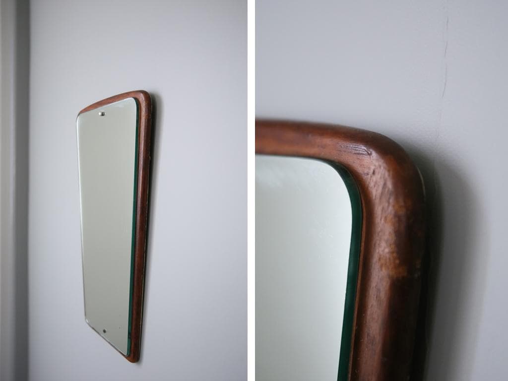 英国アンティークチーク古木ウォールミラー/木製壁掛け鏡/立鏡/姿見(92-43)