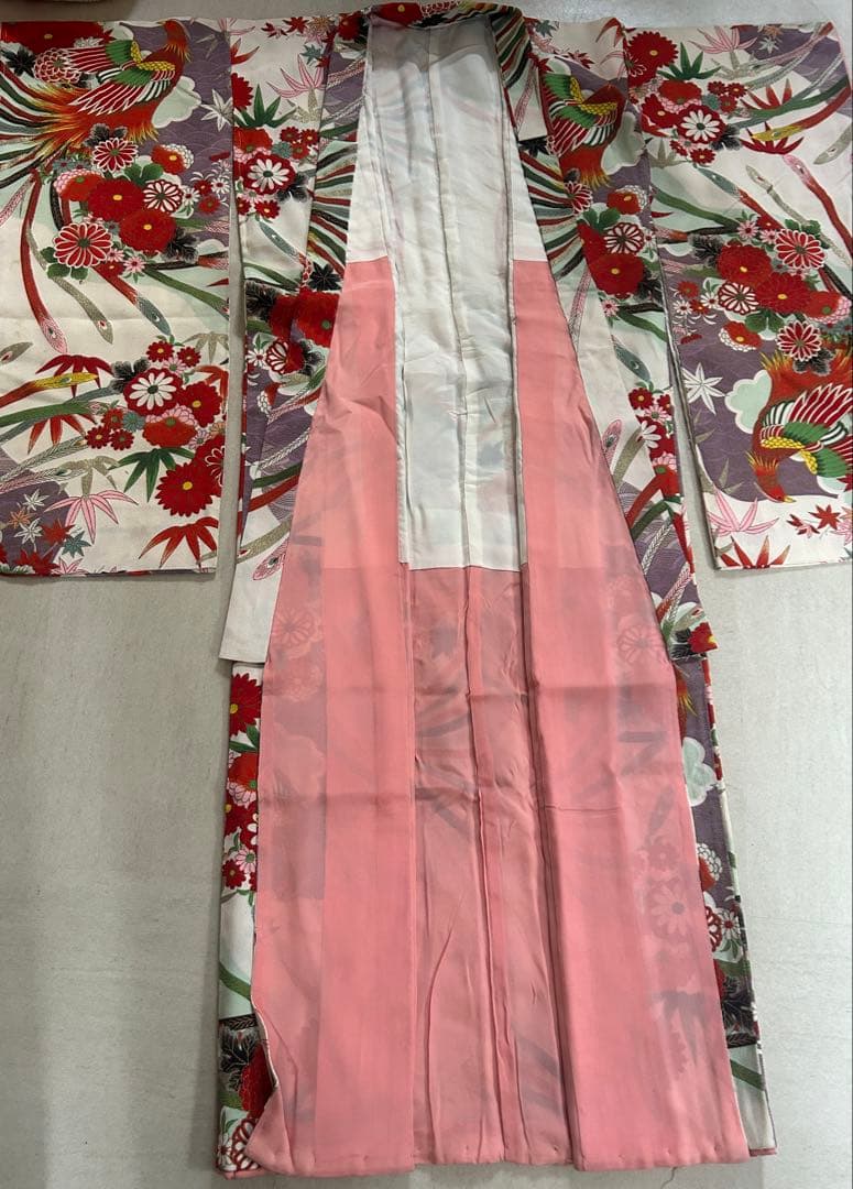 7歳　七五三　アンティーク正絹着物、アンティーク帯、帯揚げ、帯締め　しごきセット