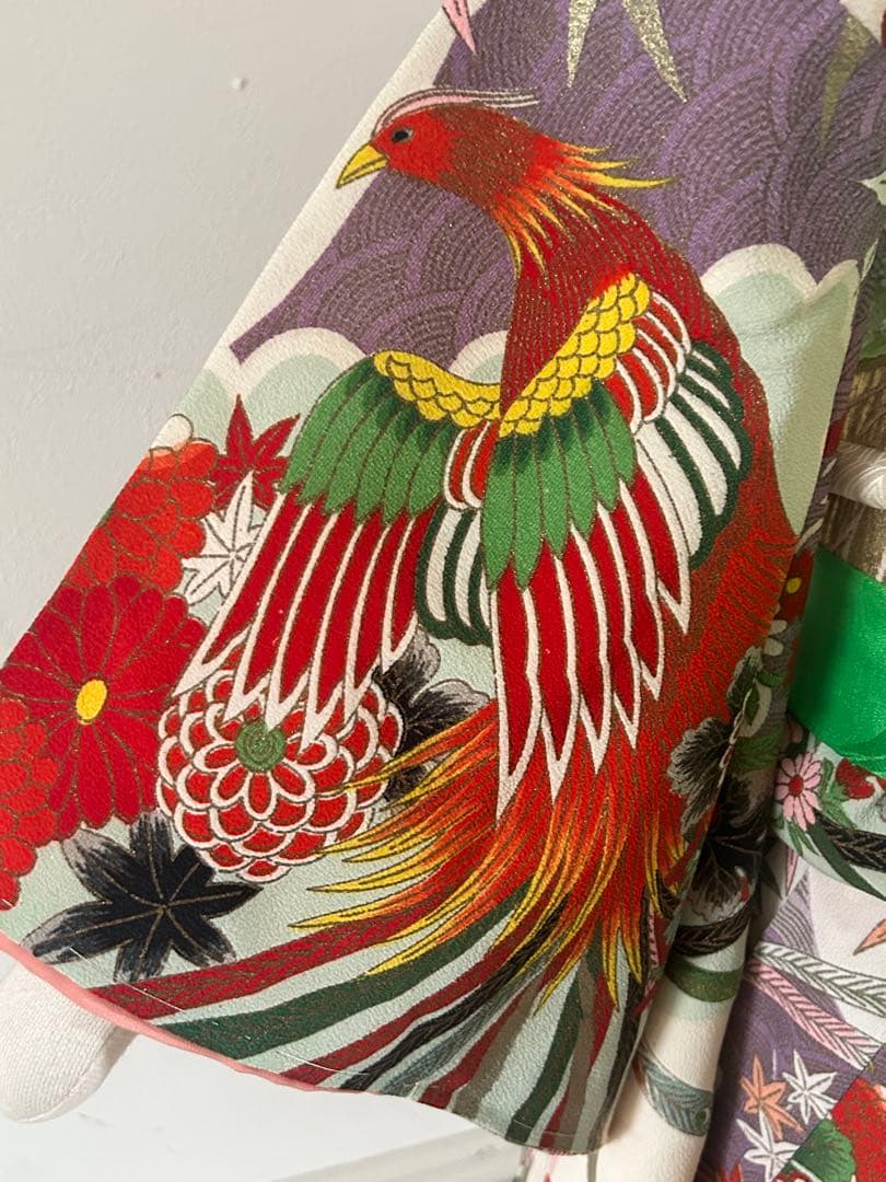 7歳　七五三　アンティーク正絹着物、アンティーク帯、帯揚げ、帯締め　しごきセット