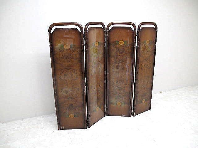 イタリア製 ヴィンテージ 象嵌細工 バール材 4連パーテーション ※蝶番ダメージ