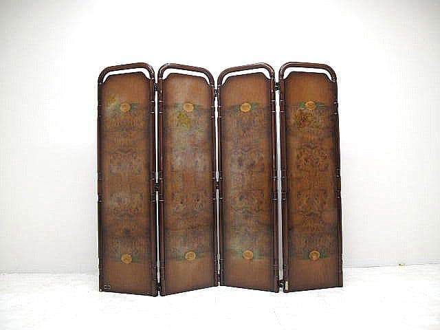 イタリア製 ヴィンテージ 象嵌細工 バール材 4連パーテーション ※蝶番ダメージ