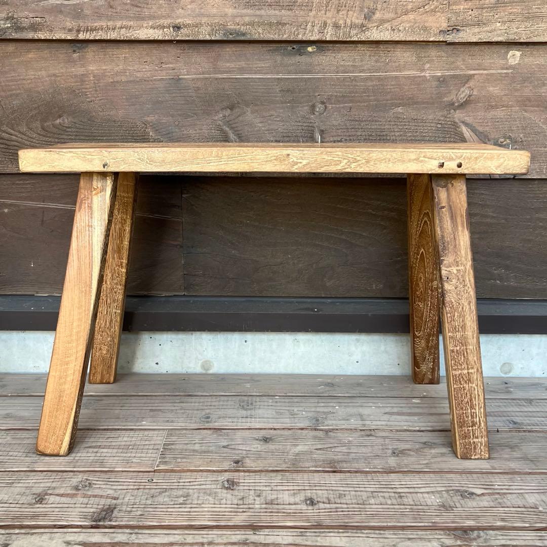 オールドチーク材 一枚板ベンチ70cm チーク無垢材 アンティーク調 スツール