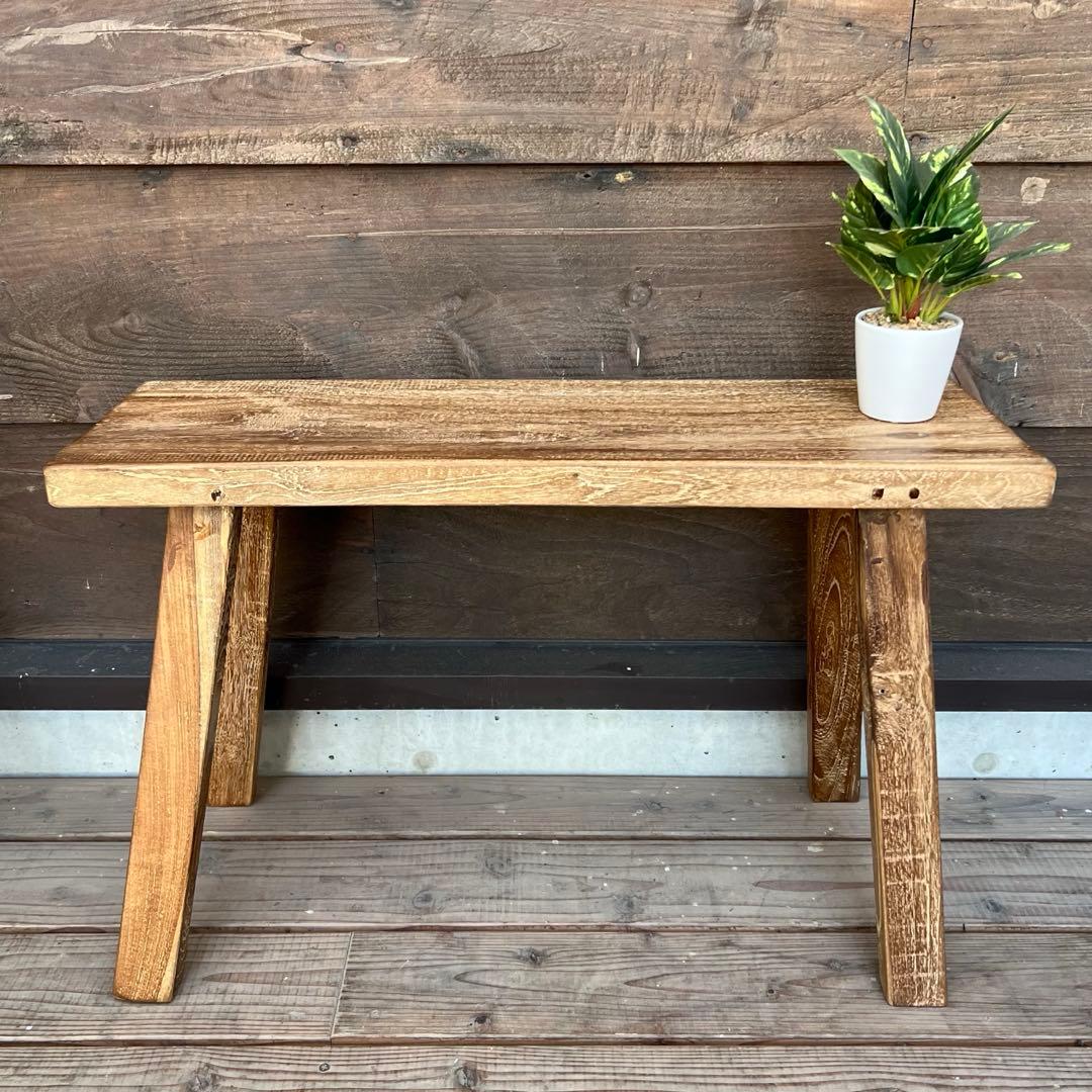 オールドチーク材 一枚板ベンチ70cm チーク無垢材 アンティーク調 スツール