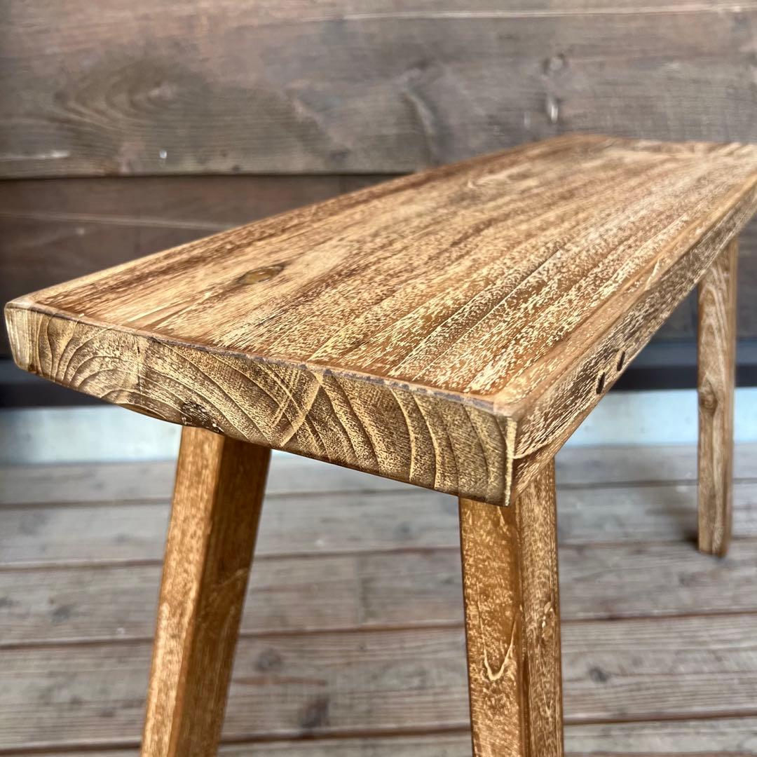オールドチーク材 一枚板ベンチ70cm チーク無垢材 アンティーク調 スツール
