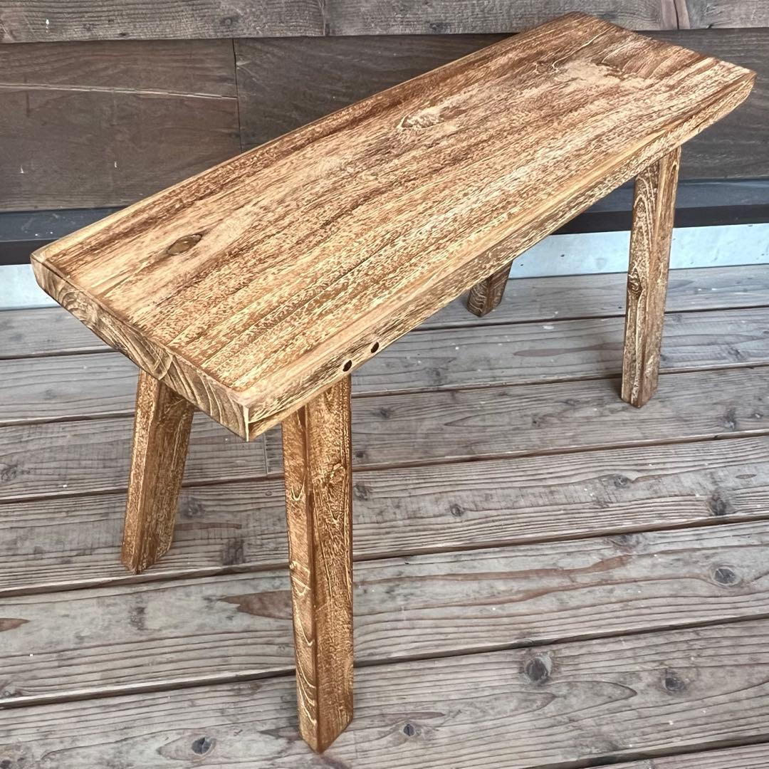 オールドチーク材 一枚板ベンチ70cm チーク無垢材 アンティーク調 スツール