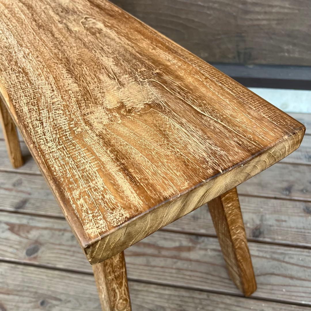 オールドチーク材 一枚板ベンチ70cm チーク無垢材 アンティーク調 スツール