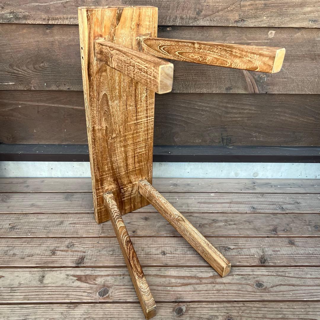 オールドチーク材 一枚板ベンチ70cm チーク無垢材 アンティーク調 スツール