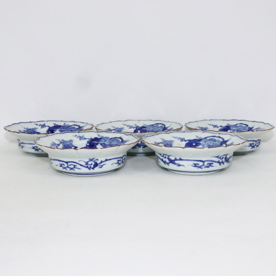 藍模様 輪花膾 古伊万里 角福 5客 賢人図 中皿 - メルカリ