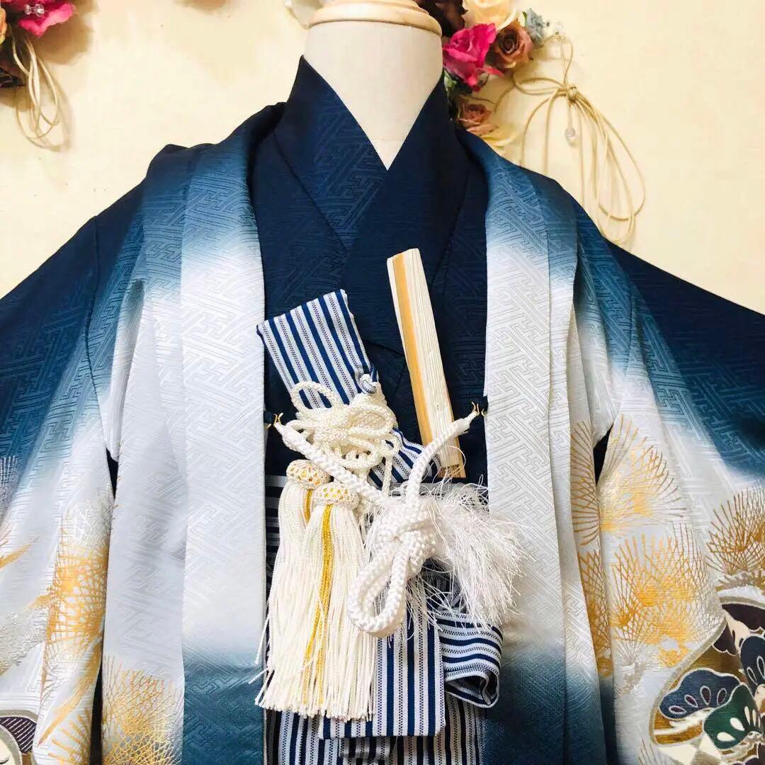 七五三五歳‼️完全️フルセット高級‼️美品紺地暈し鷹金糸刺繍煌びやか際立つ❤️家からなし