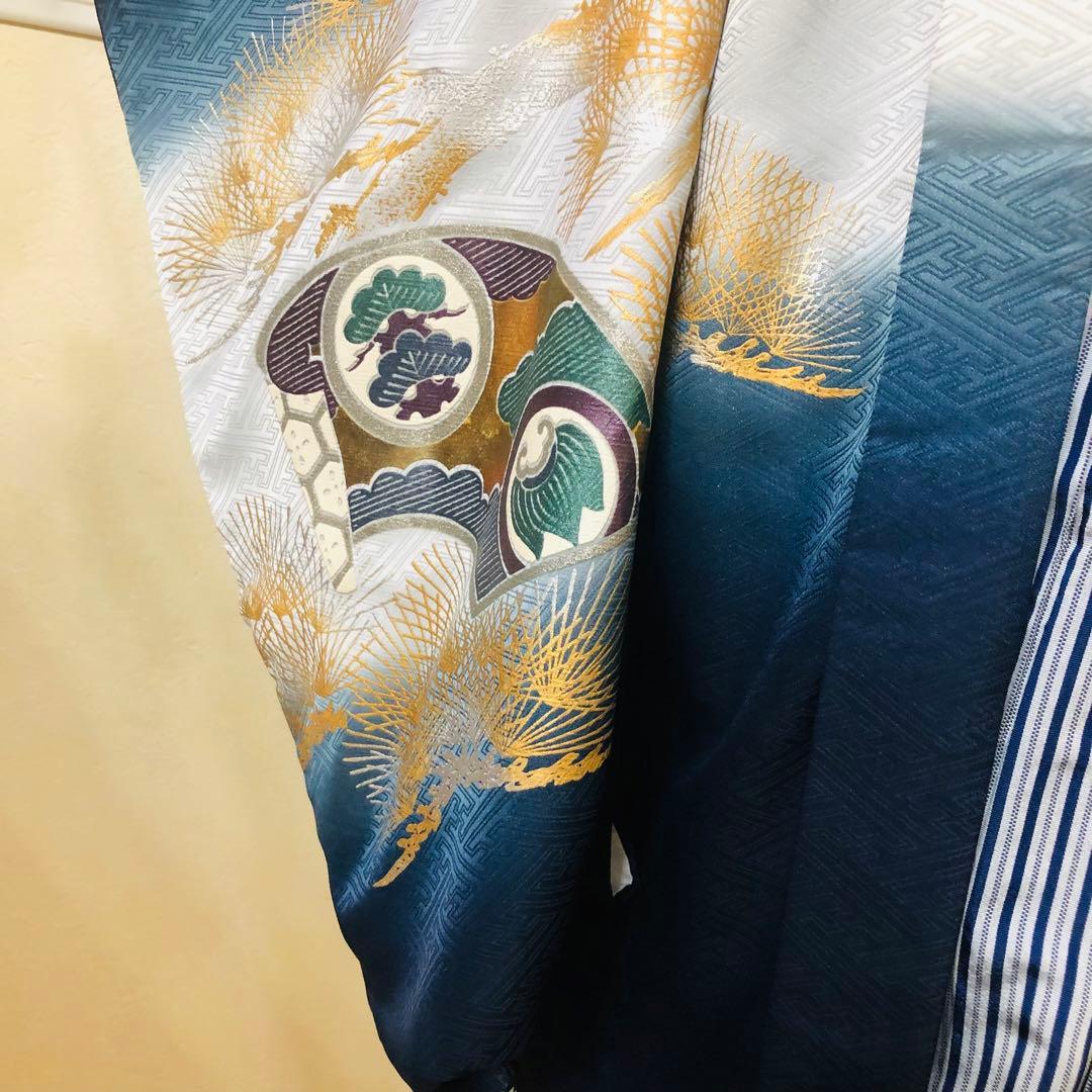 七五三五歳‼️完全️フルセット高級‼️美品紺地暈し鷹金糸刺繍煌びやか際立つ❤️家からなし