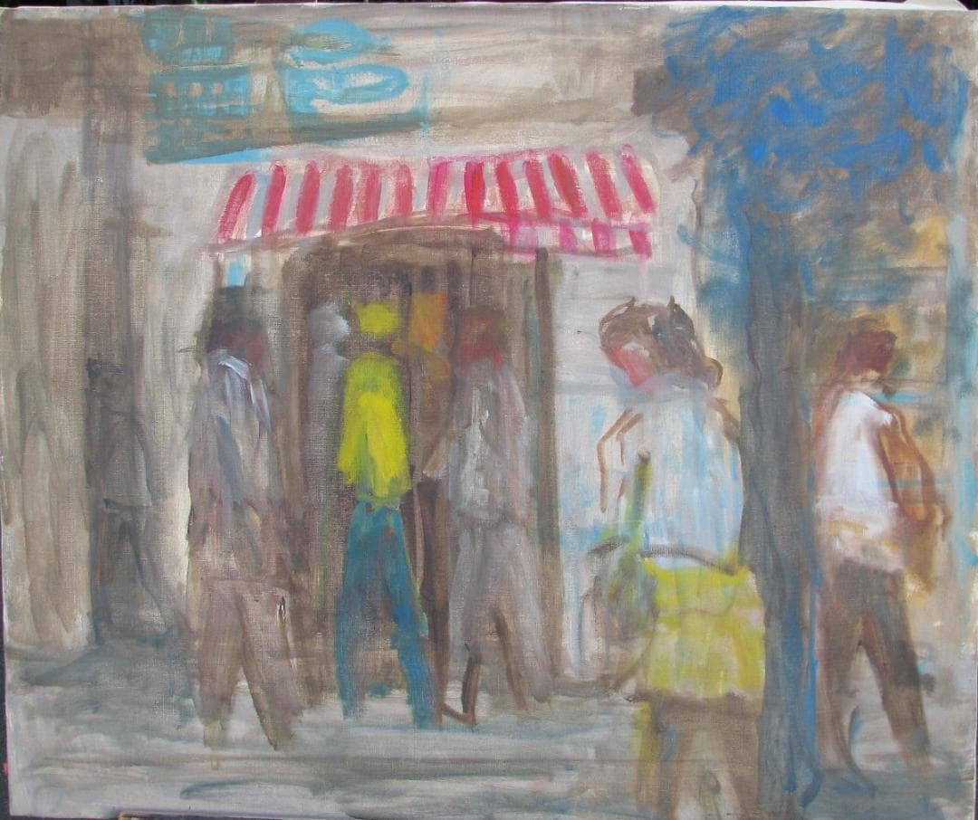 独立美術協会会員,岡村芳男「街角」20号油彩,師鈴木保徳 - 絵画