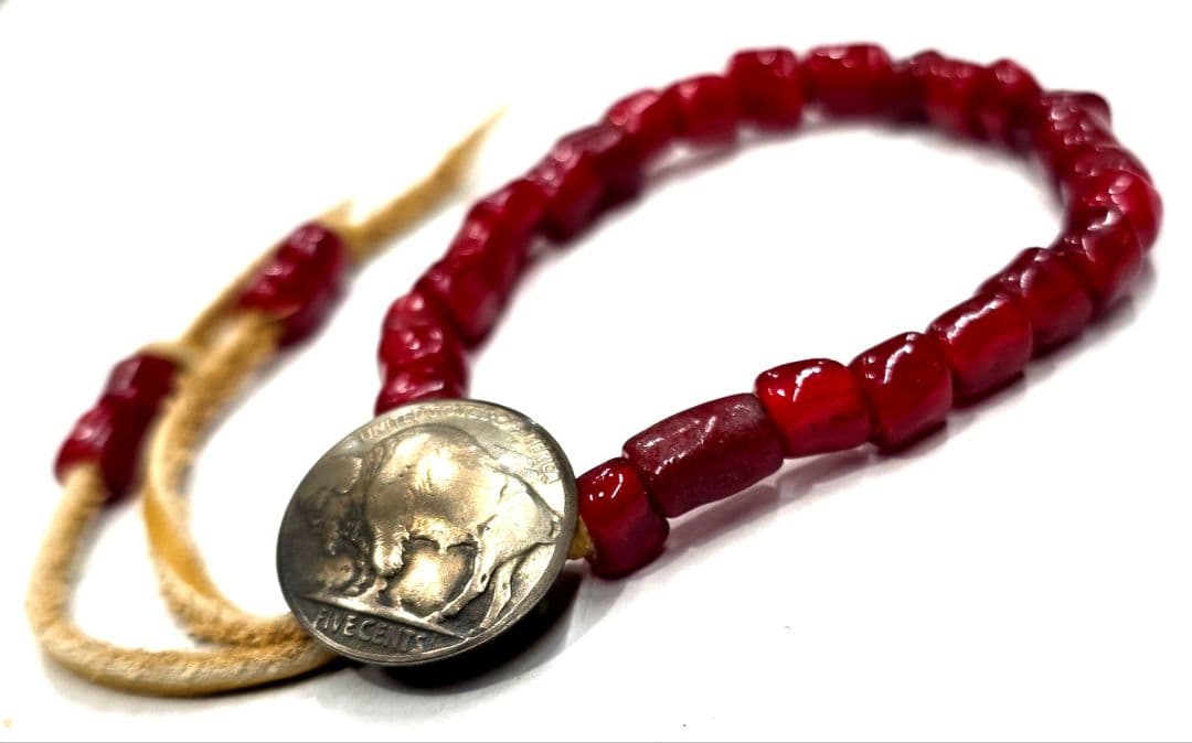 MS-299アンティークビーズブレスレット 血赤腕周り17センチの方用