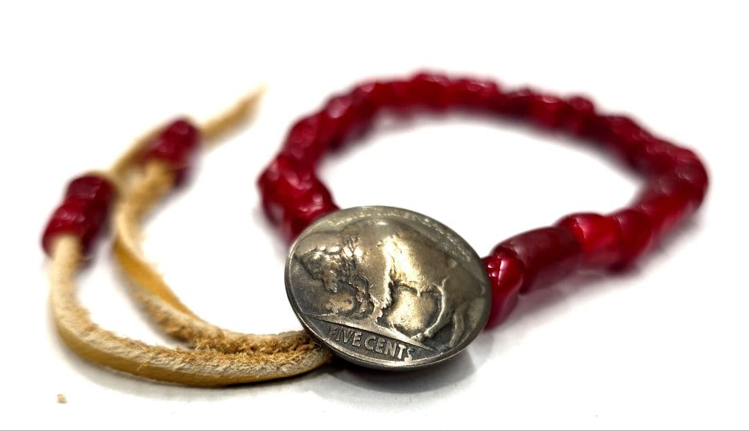 MS-299アンティークビーズブレスレット 血赤腕周り17センチの方用