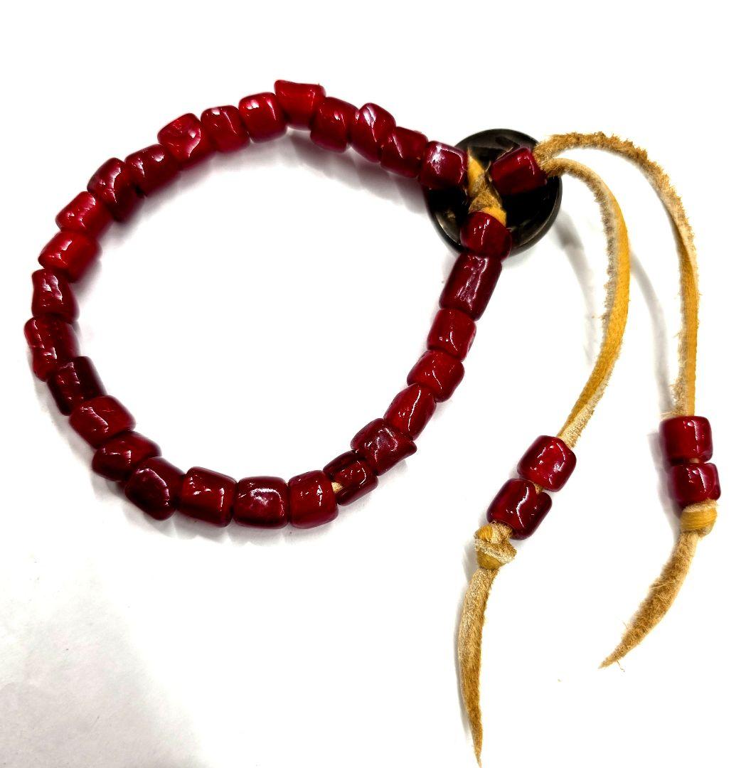 MS-299アンティークビーズブレスレット 血赤腕周り17センチの方用