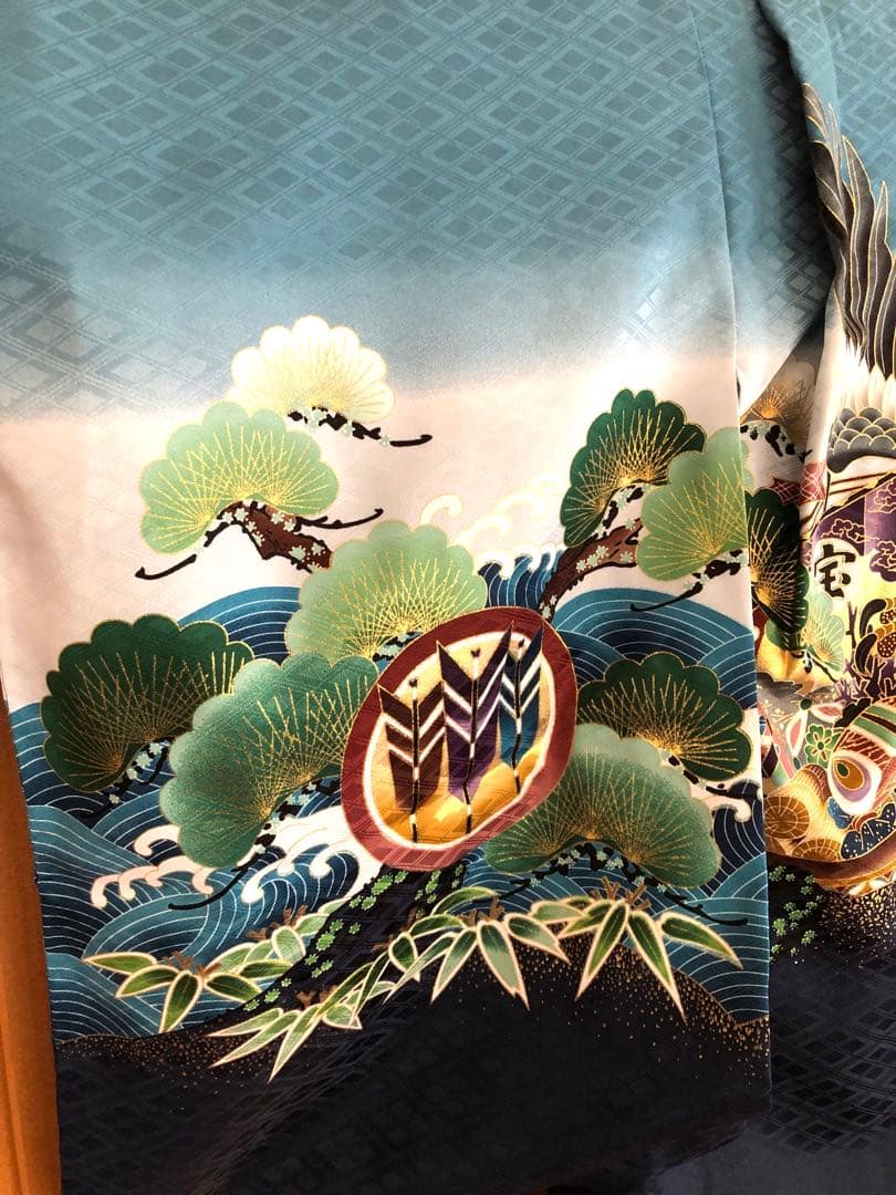 七五三用　伝統着物 羽織 袴 小物 金 黒 鷹 松