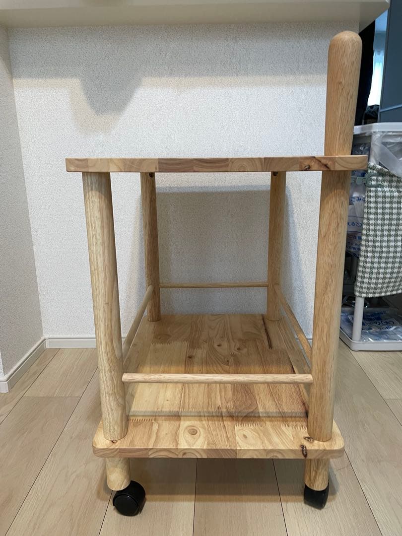 木製サイドテーブル 2段棚 キャスター付き