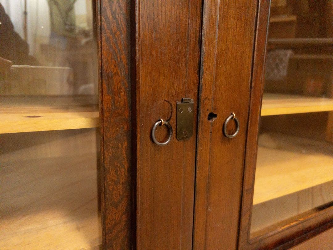 ガラス棚 ローボード 無垢材 M074 古道具 古家具 ビンテージ