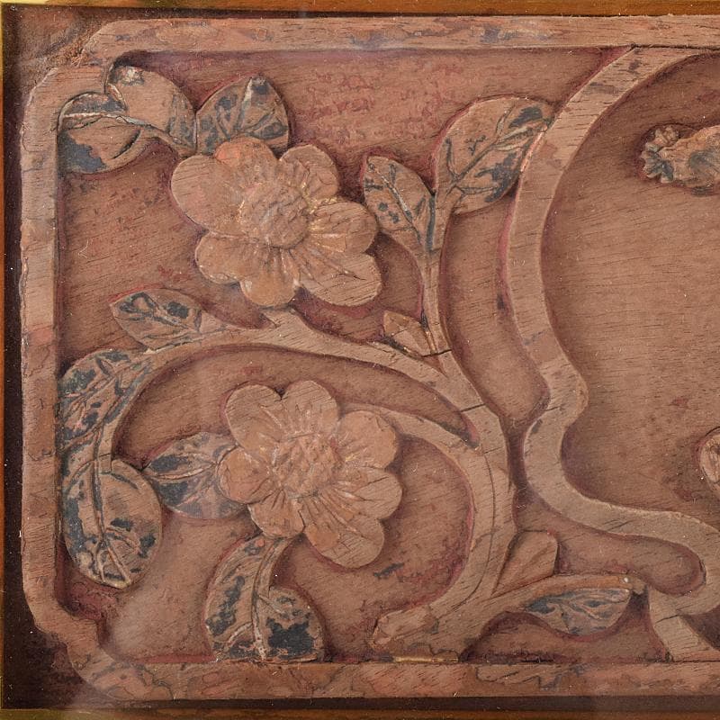 中国　清代　徽州木彫　「松鶴延年」　額装　史樹青題　収蔵証明書付　CR7803B