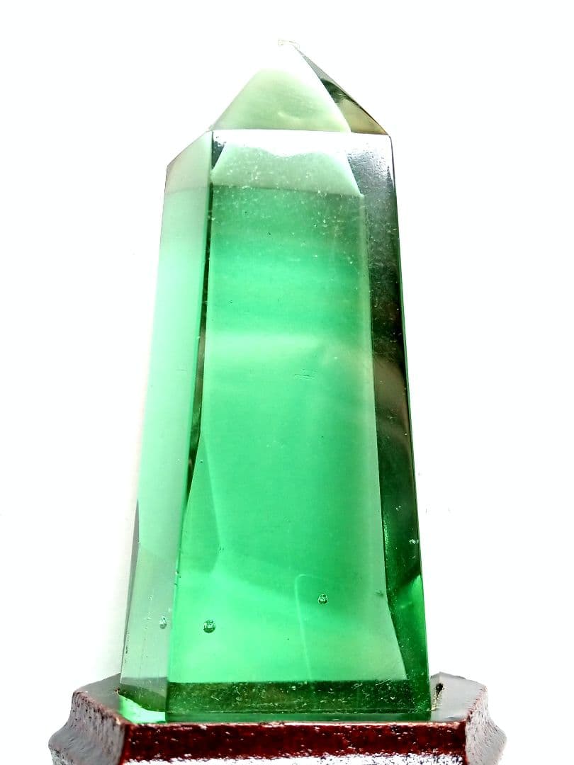 オブシディアン 天然石 ❑ 珍しい翠 無垢 六角柱置物 ❒ オブジェ