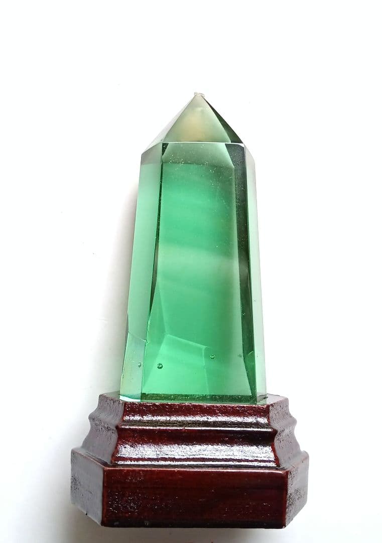 オブシディアン 天然石 ❑ 珍しい翠 無垢 六角柱置物 ❒ オブジェ