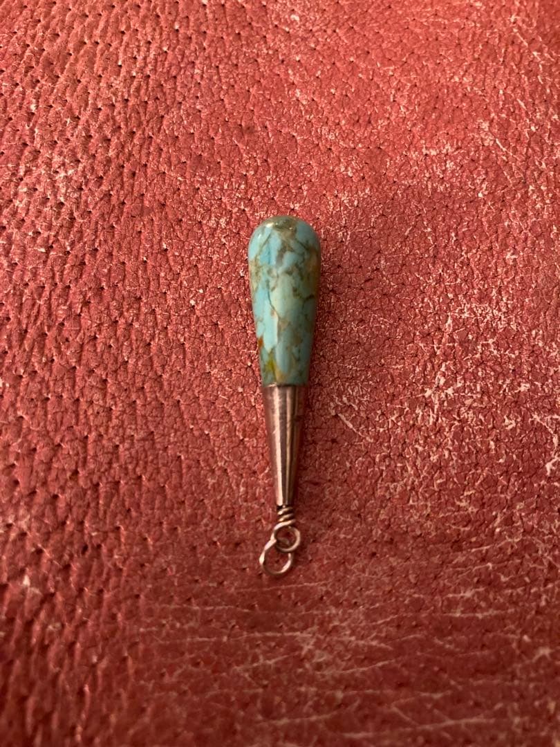 中古珍美品 フォッシルターコイズ滴型 ペンダントネックレス