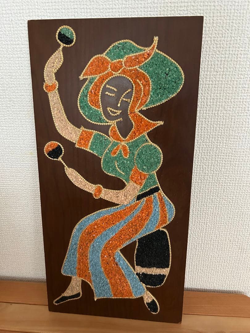 ◉vintage ウォールデコ　砂絵　壁掛けミッドセンチュリー