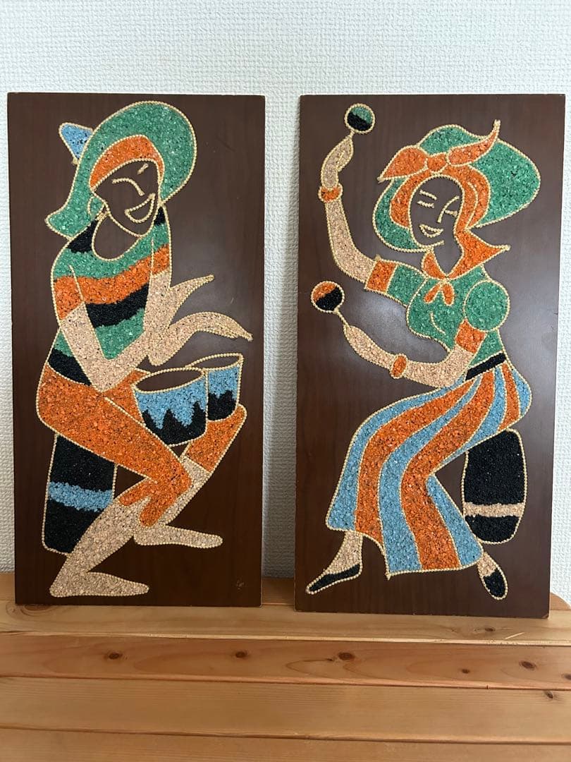 ◉vintage ウォールデコ　砂絵　壁掛けミッドセンチュリー