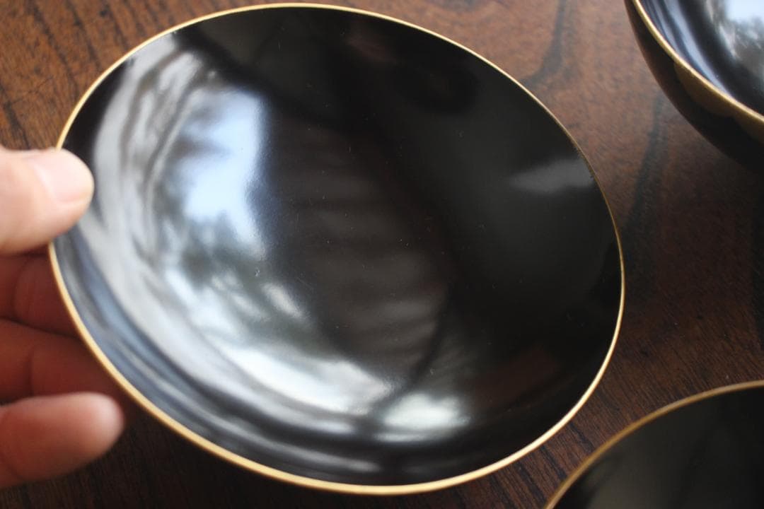時代逸品！時代金縁黒漆に極上日の出鶴蒔絵の映えるお椀2点（検輪島塗蒔絵椀雑煮椀