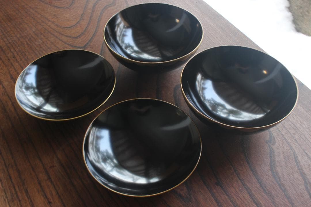 時代逸品！時代金縁黒漆に極上日の出鶴蒔絵の映えるお椀2点（検輪島塗蒔絵椀雑煮椀