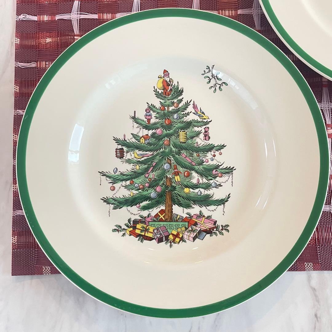 【英国製】スポード　クリスマスツリー　ディナープレート　４点セット