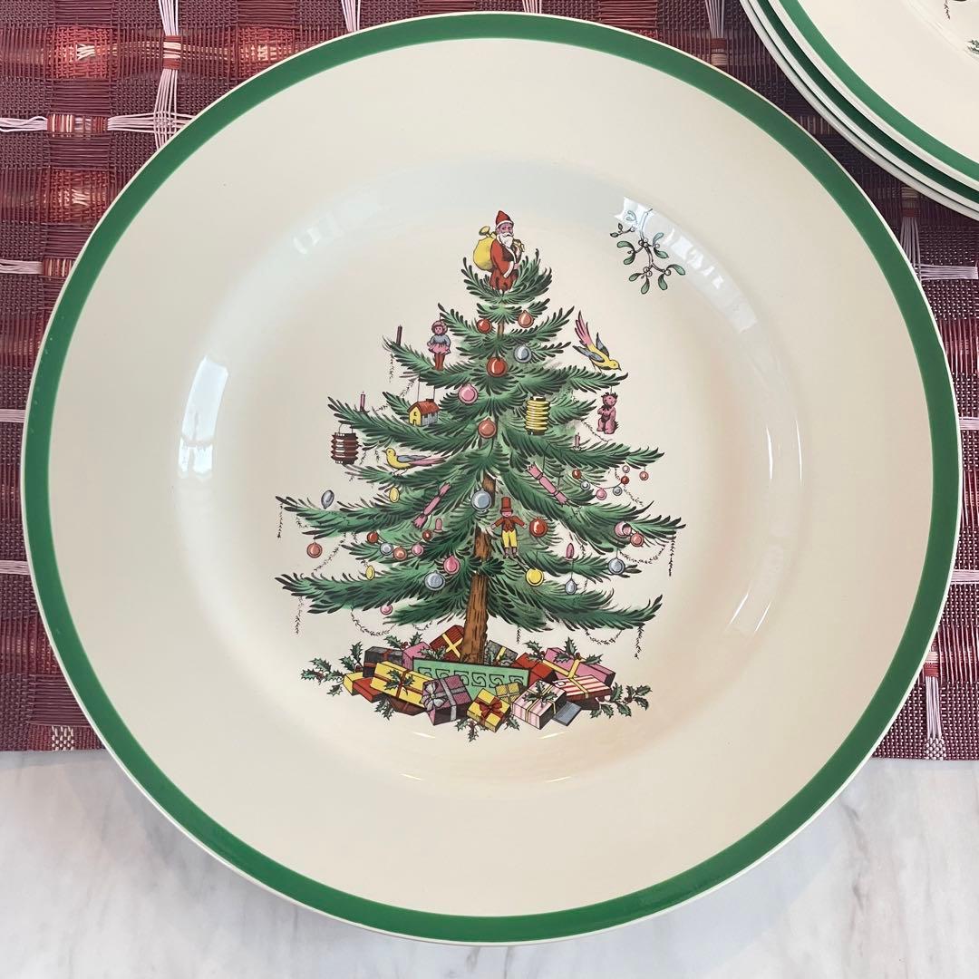 【英国製】スポード　クリスマスツリー　ディナープレート　４点セット