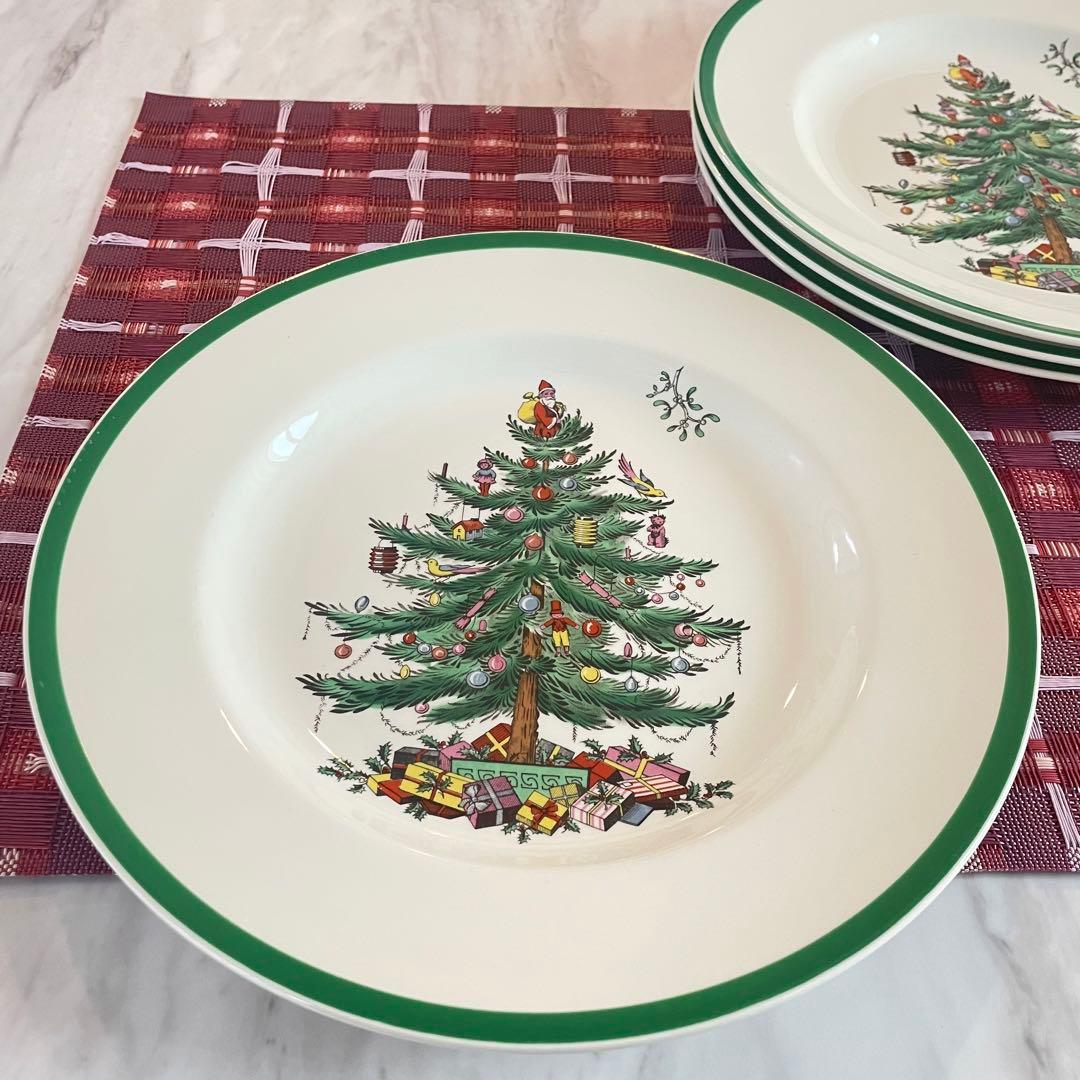 【英国製】スポード　クリスマスツリー　ディナープレート　４点セット