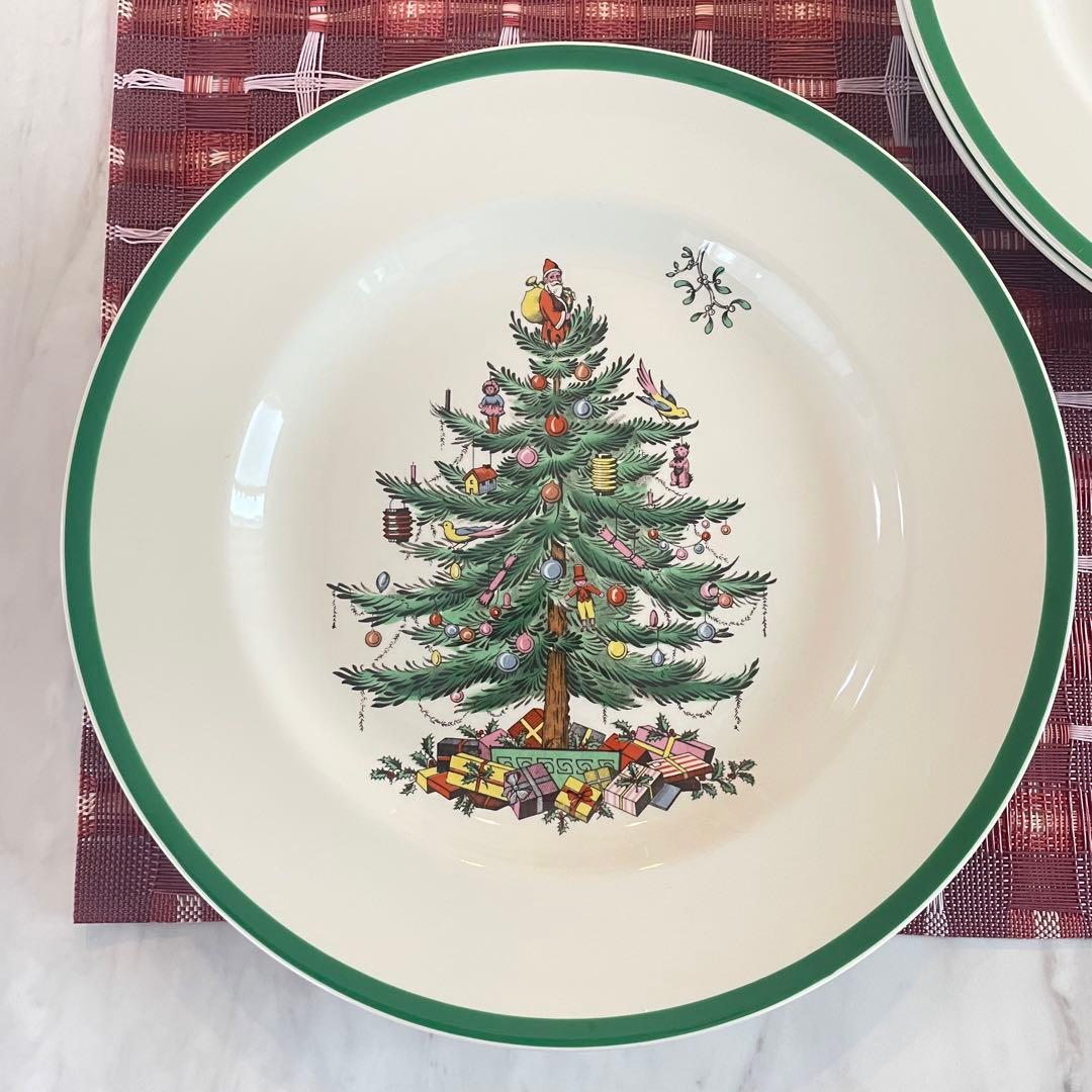 【英国製】スポード　クリスマスツリー　ディナープレート　４点セット
