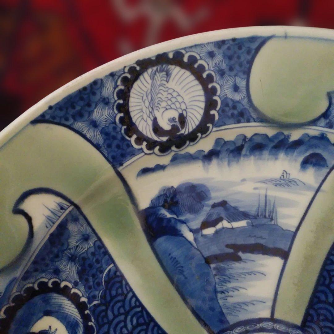 珍品 希少 古伊万里 有田官窯 青磁染付大皿 特大皿 口径約44cm 有田焼