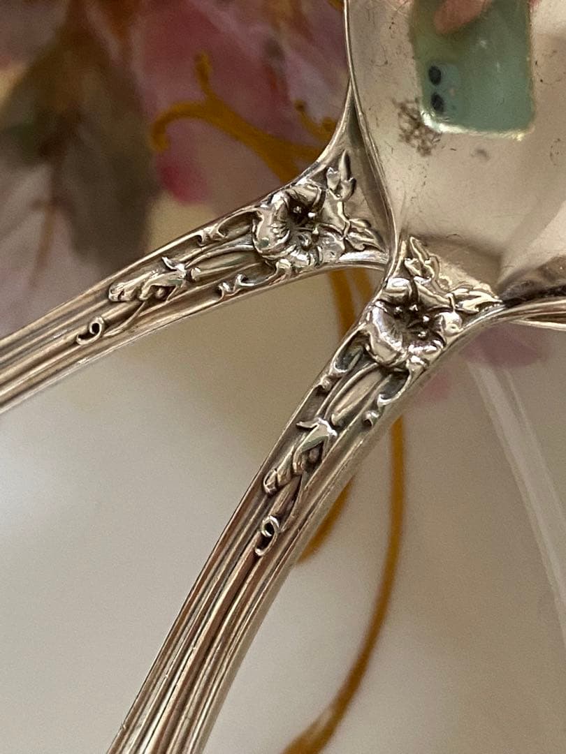 【米国／Alvin】純銀 スターリングシルバー／ティースプーン ２本「朝顔」