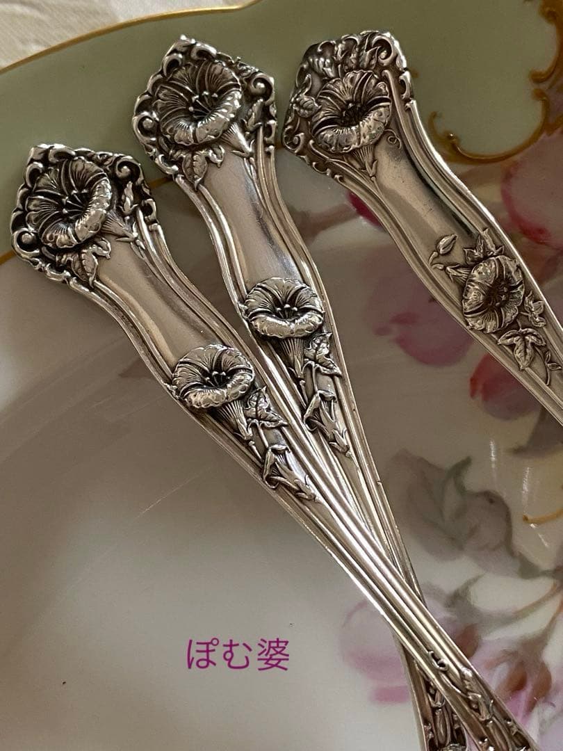 【米国／Alvin】純銀 スターリングシルバー／ティースプーン ２本「朝顔」