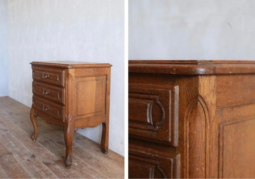 フランスアンティーク猫脚3杯ドロワー/木製チェスト/タンス飾り棚