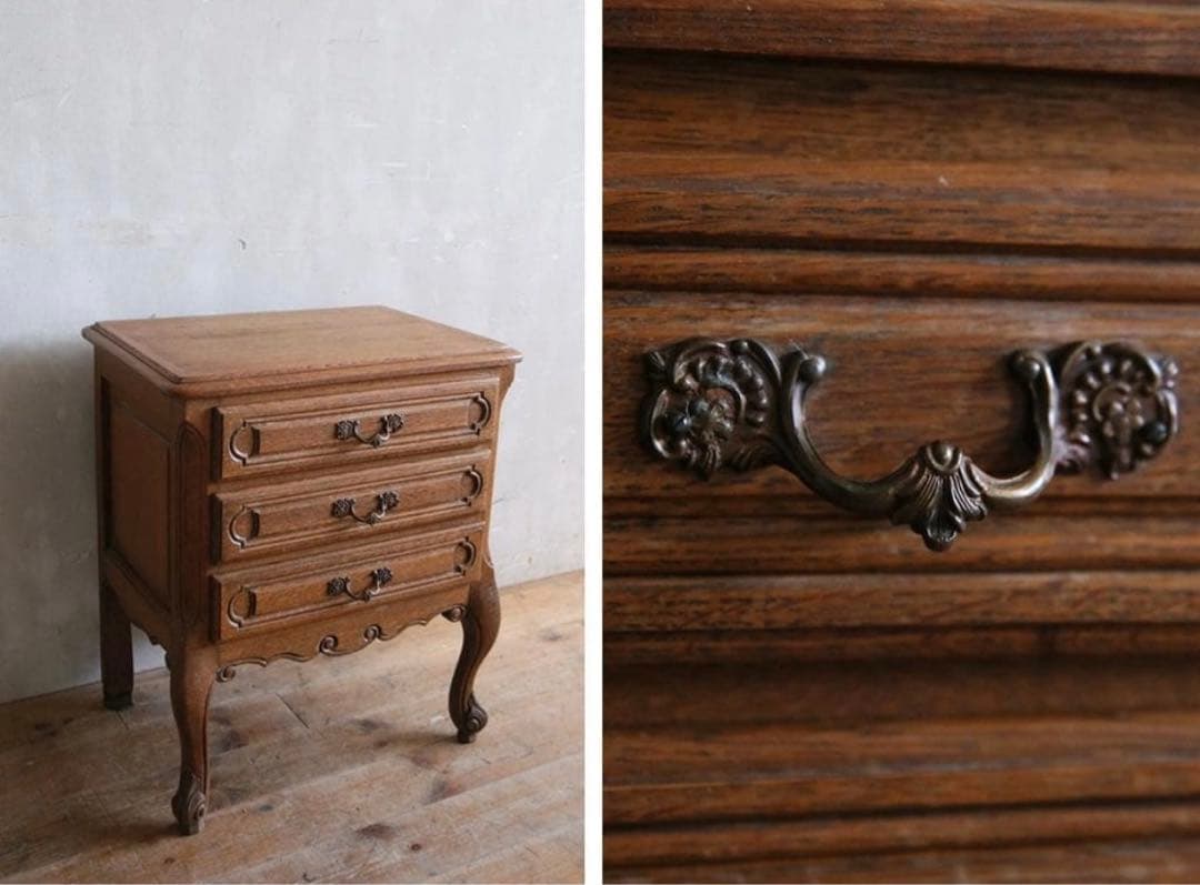 フランスアンティーク猫脚3杯ドロワー/木製チェスト/タンス飾り棚