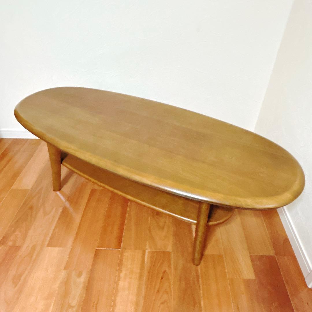 カリモク センターテーブル 楕円形 木製 北欧 ナチュラル カフェ風 高級家具