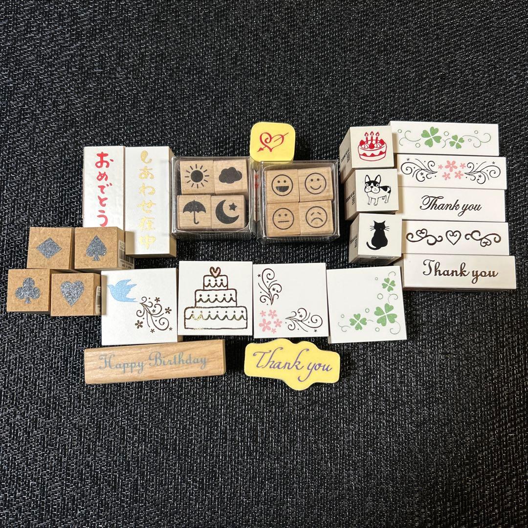 スタンプ　一色　一部天然木　レトロ　図工　レター　葉書