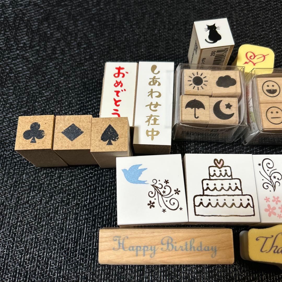 スタンプ　一色　一部天然木　レトロ　図工　レター　葉書