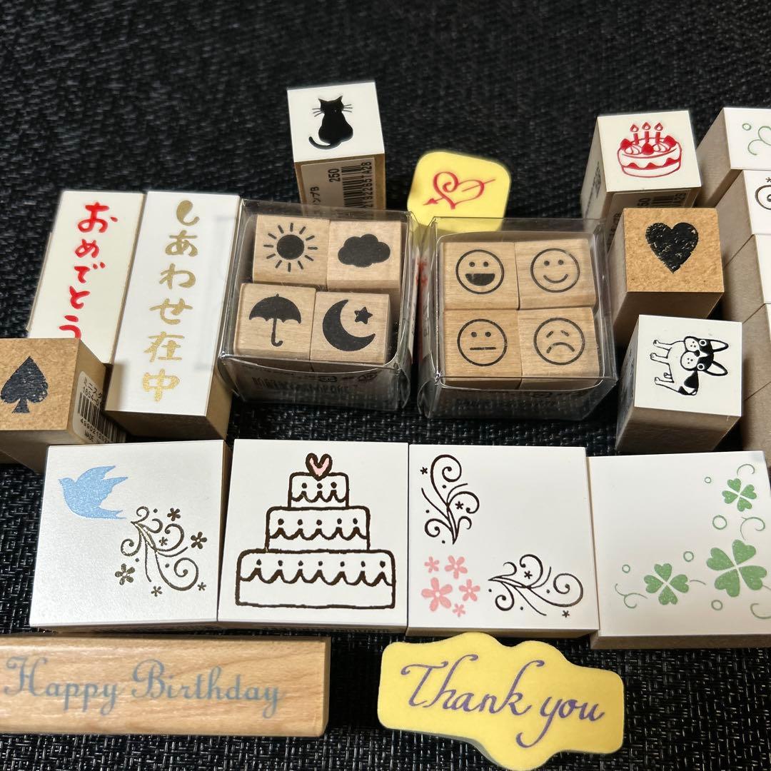 スタンプ　一色　一部天然木　レトロ　図工　レター　葉書